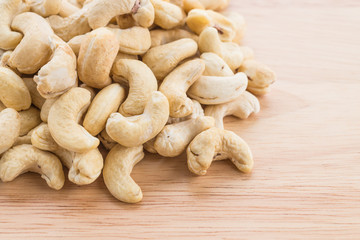 cashew on wood background