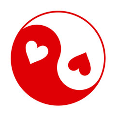 Red and white Yin-Yang symbol with hearts instead of dots