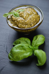 Close-up of a pesto sauce, vertical shot
