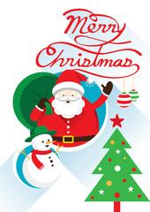 Santa, Christmas Text & Snowman
