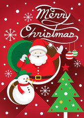 Fototapeta na wymiar Santa, Christmas Text & Snowman