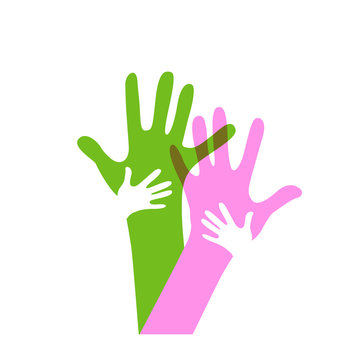children and adults hands together