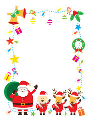 Santa, Dog & Reindeer, Border & Background