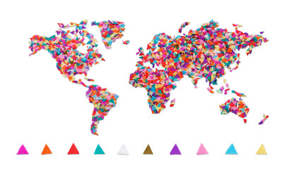 World map made of confetti / with clipping path