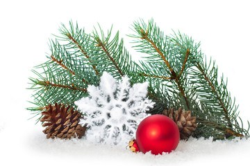 Christmas ornaments on Christmas tree with baubles