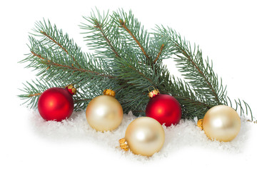 Naklejka na ściany i meble Christmas ornaments on Christmas tree with baubles