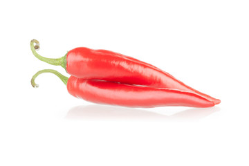 Two red chili pepper,  isolated, a white background