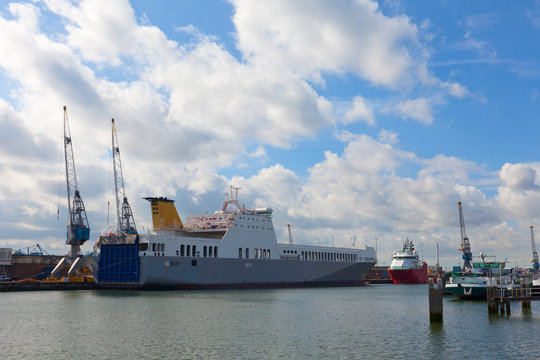 Big cargoship in the port of Rotterdam