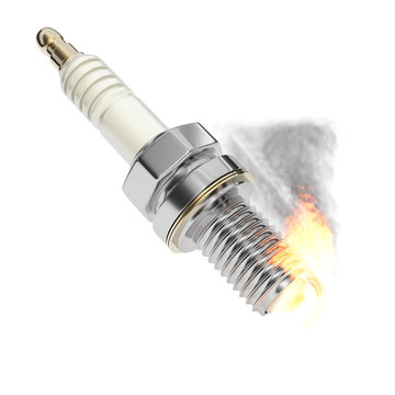 Burning spark plug