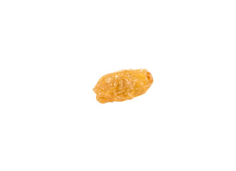 Golden colored dried raisin over white background