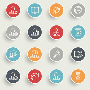 Users icons with color buttons on gray background.