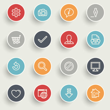Basic icons with color buttons on gray background.
