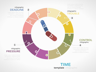 Time infographic template with colorful analogue clock - 73195529