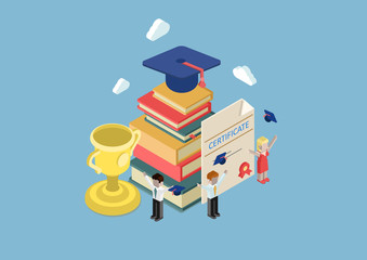 Flat 3d isometric education infographic concept vector