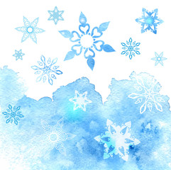 Watercolor abstract background with snowflakes. Vector illustrat