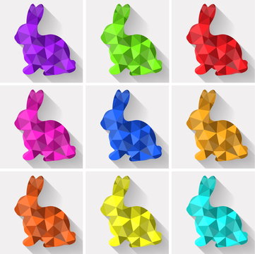 Flat design polygon of golden Easter Bunny. Vector illustration.