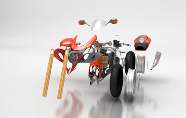 Motore moto, esploso meccanico, pezzi di ricambio