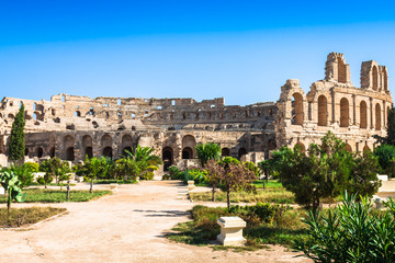 Tunisia. El Jem (ancient Thysdrus). Ruins of the largest colosse - obrazy, fototapety, plakaty