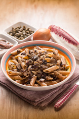 macaroni with red chicory anchovy and capers