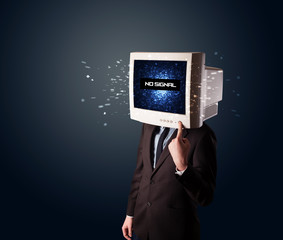 Man with a monitor head, no signal sign on the display