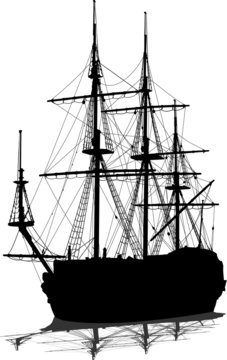 Vector silhouette of the sailing ship.