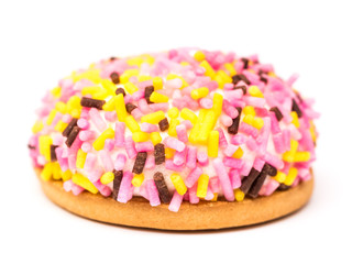 Marshmallow Cookie With Colorful Sugar Sprinkles Isolated