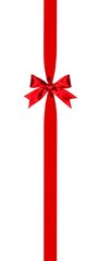 Long vertical red gift ribbon border with bow isolated on white