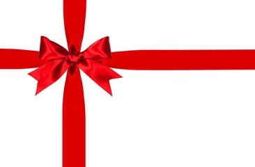 Red satin gift bow and ribbon isolated on a white background