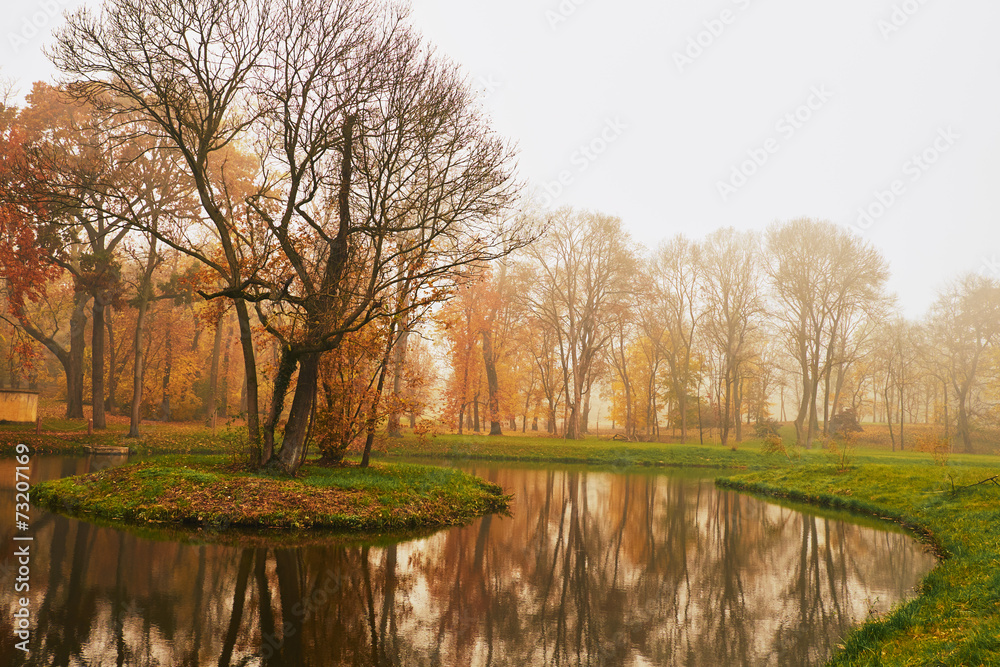 Sticker autumn lake in the park