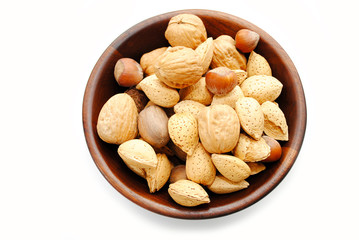 Wooden Bowl Filled with Whole Mixed Nuts