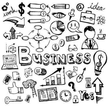Business Doodles Hand Drawn. Vector
