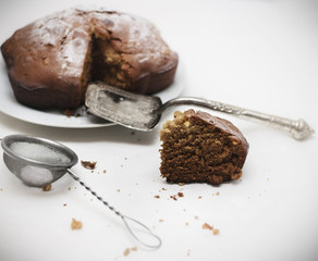 Honey cake with sugar powder