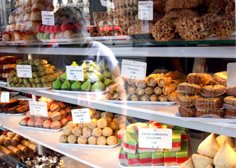 bakery storefront: collection of french pastry