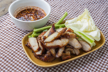 charcoal-boiled pork neck,Grill pork (Thai style food)