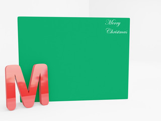 3d M alphabet with merry christmas text on green canvas