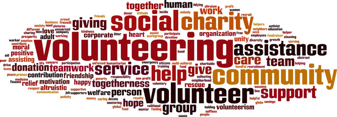 Volunteering word cloud concept. Vector illustration