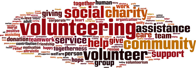 Obraz premium Volunteering word cloud concept. Vector illustration