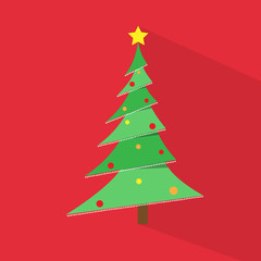 new year green christmas tree over red flat icon design