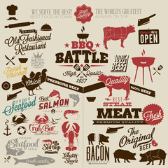 Collection of vintage retro BBQ badges and labels - obrazy, fototapety, plakaty