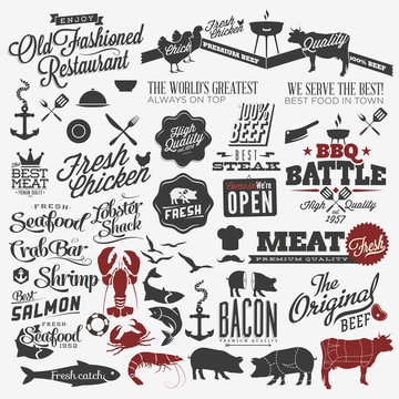 Collection of vintage retro BBQ badges and labels