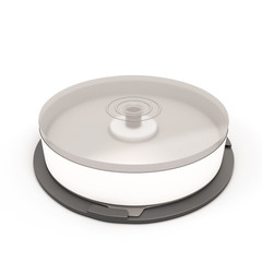 CD Stack case plastic spindle closed isolated on white backgroun