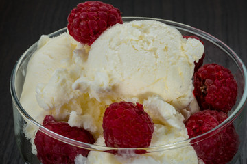 Ice cream with raspberry