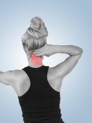 Pain in woman neck.