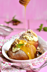 Apple baked with ricotta,walnuts,cinnamon and honey.