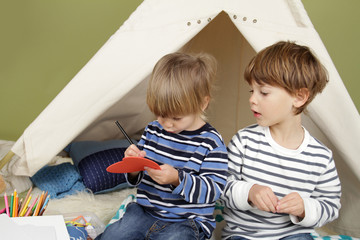 Kids Arts and Crafts Activity, Playing in Teepee Tent