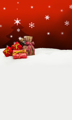 Christmas background - Christmas tree - gifts - red - Snow