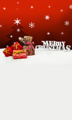 Christmas background - Christmas tree - gifts - red - Snow