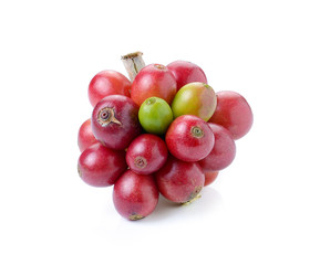 ripe coffee beans on white background