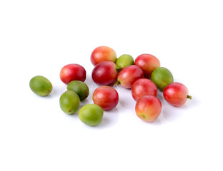 ripe coffee beans on white background