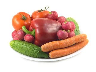 Assorted vegetables isolated over white closeup